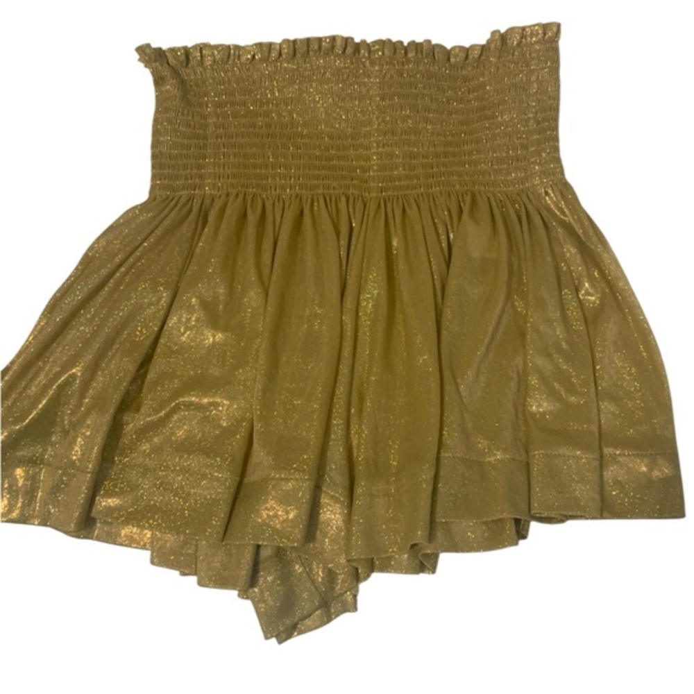 QUEEN OF SPARKLES Metallic Gold Smocked Mini Skirt Ladies Size Medium